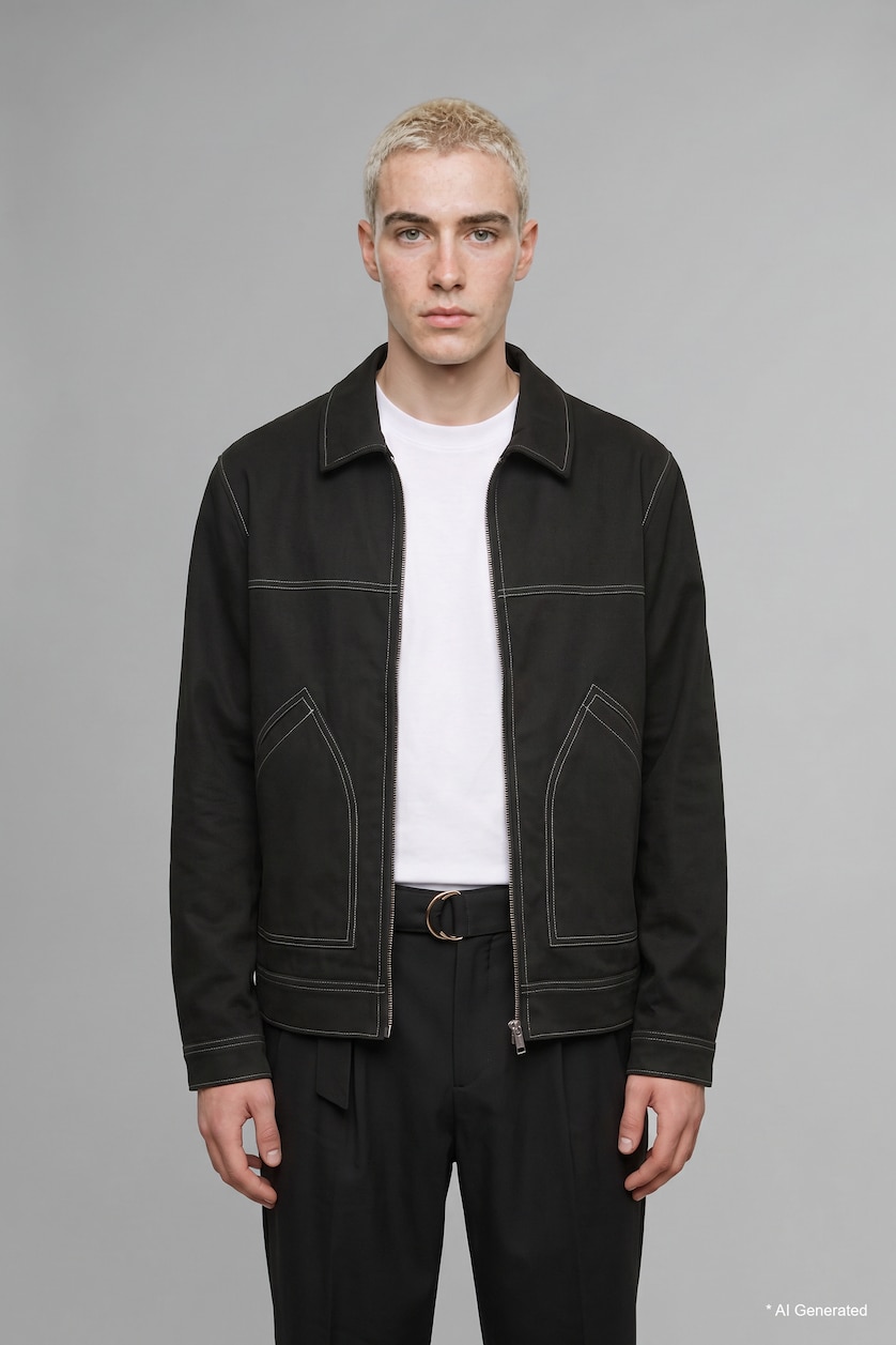 Men Anthracite Zipper Puffer Jacket