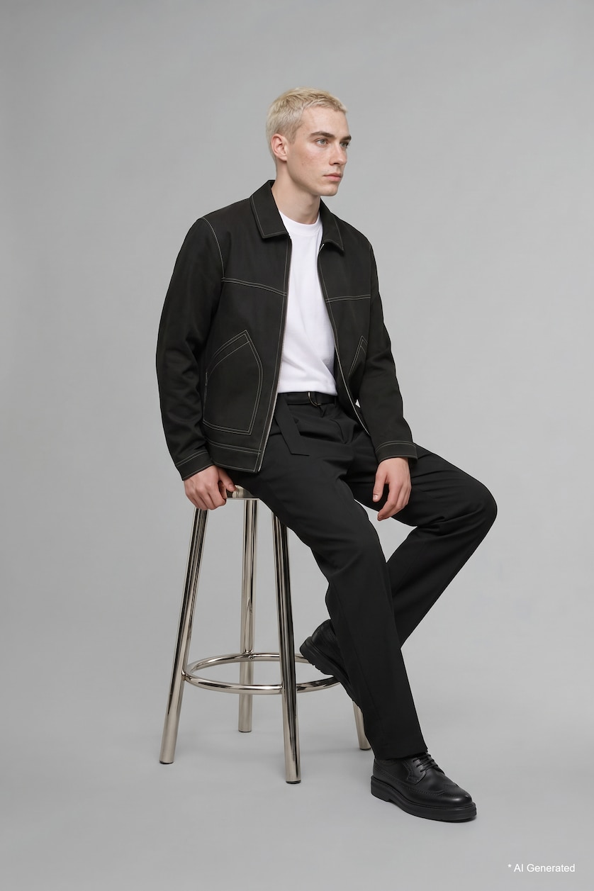 Men Anthracite Zipper Puffer Jacket
