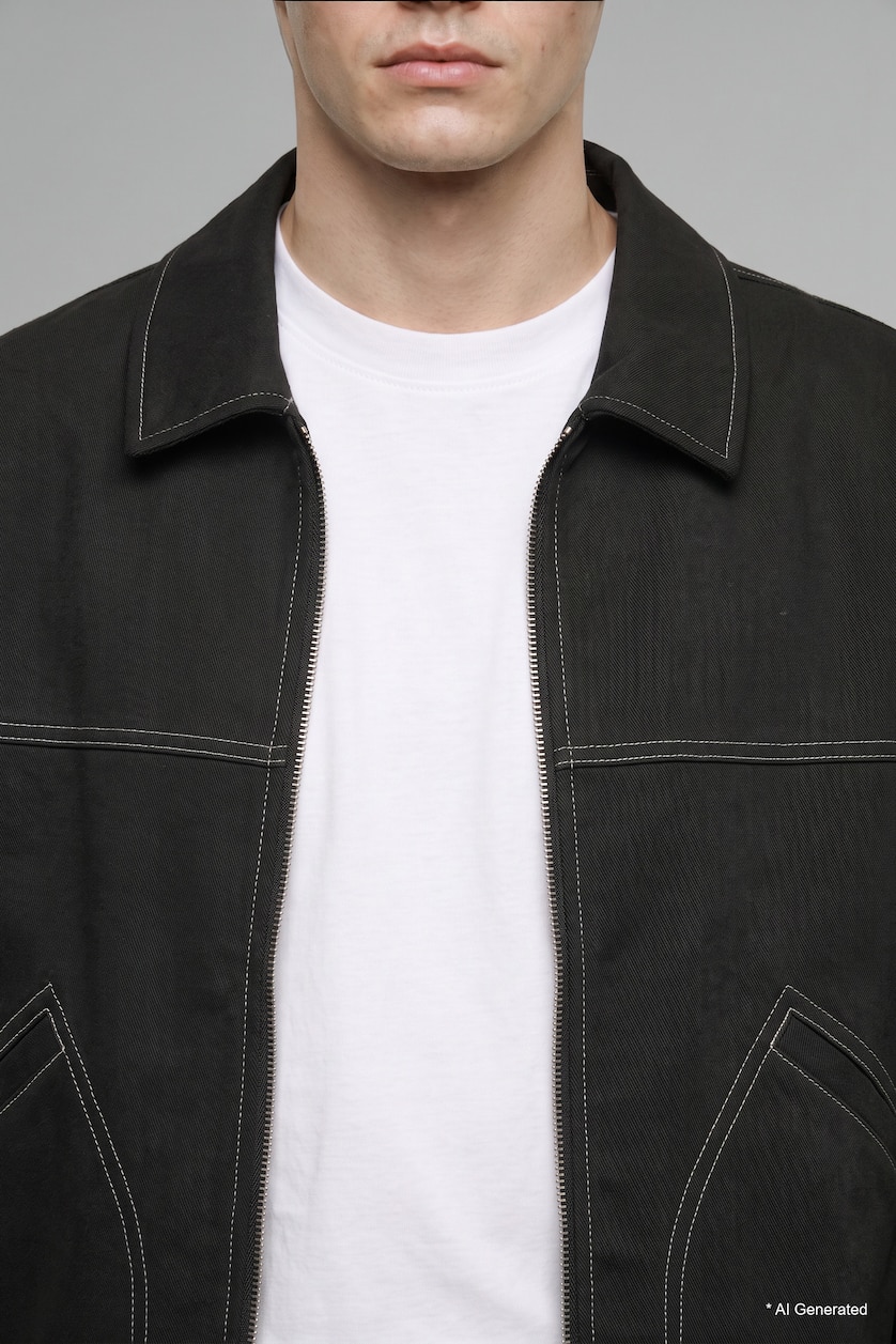 Men Anthracite Zipper Puffer Jacket