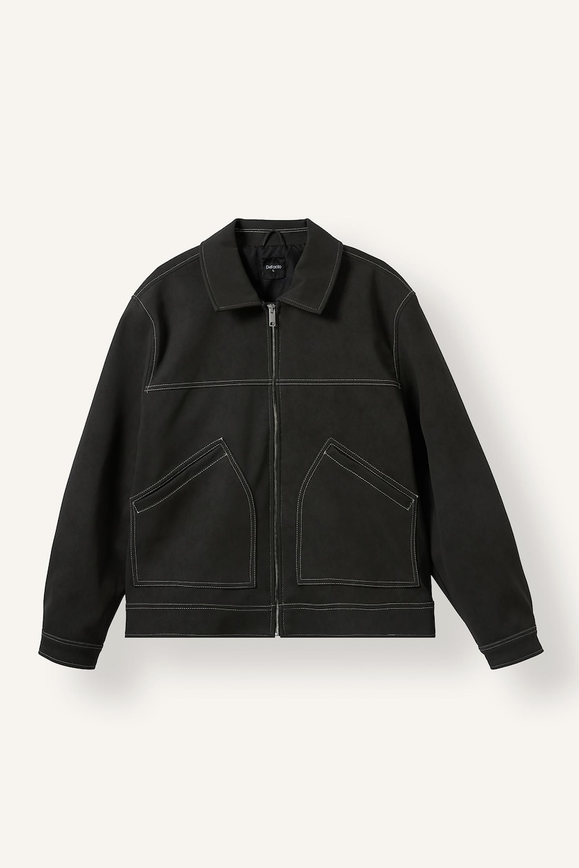 Men Anthracite Zipper Puffer Jacket