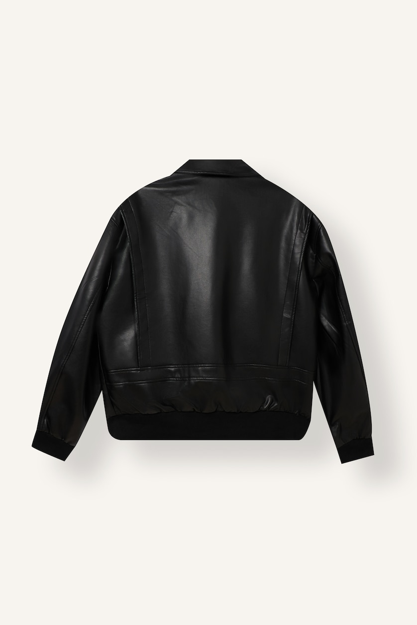 Man Black Zipper Faux Leather Jacket