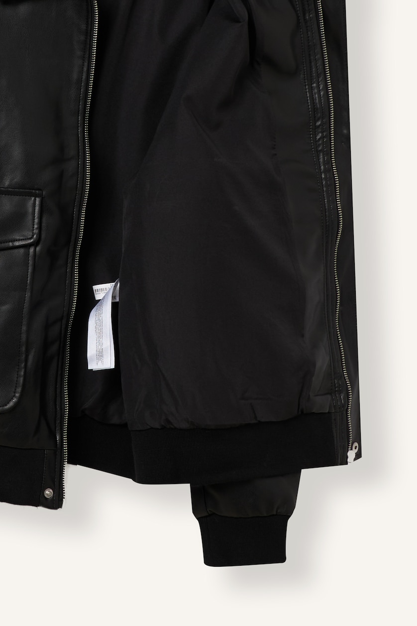 Man Black Zipper Faux Leather Jacket