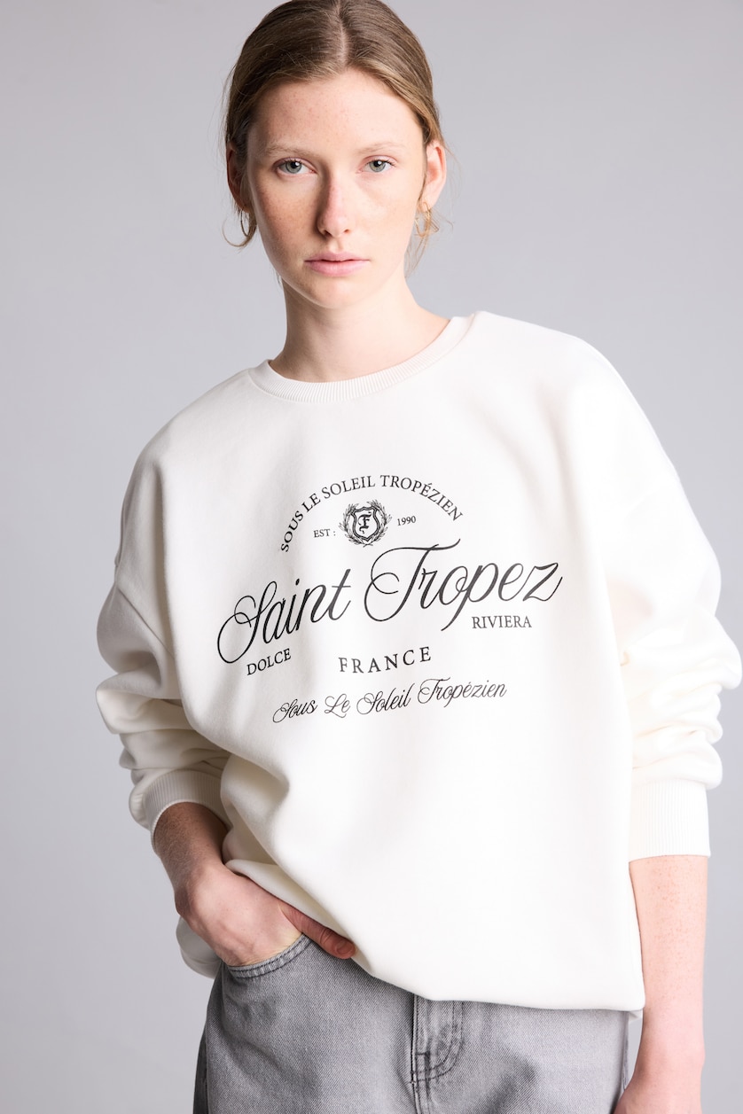 WOMAN Ecru Oversize Printed Heavyweight Sweatshirt