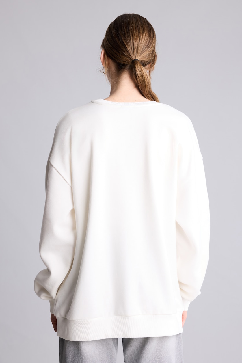 WOMAN Ecru Oversize Printed Heavyweight Sweatshirt