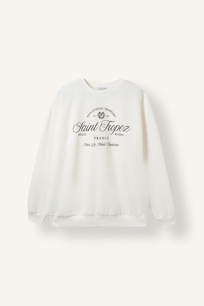 WOMAN Ecru Oversize Printed Heavyweight Sweatshirt