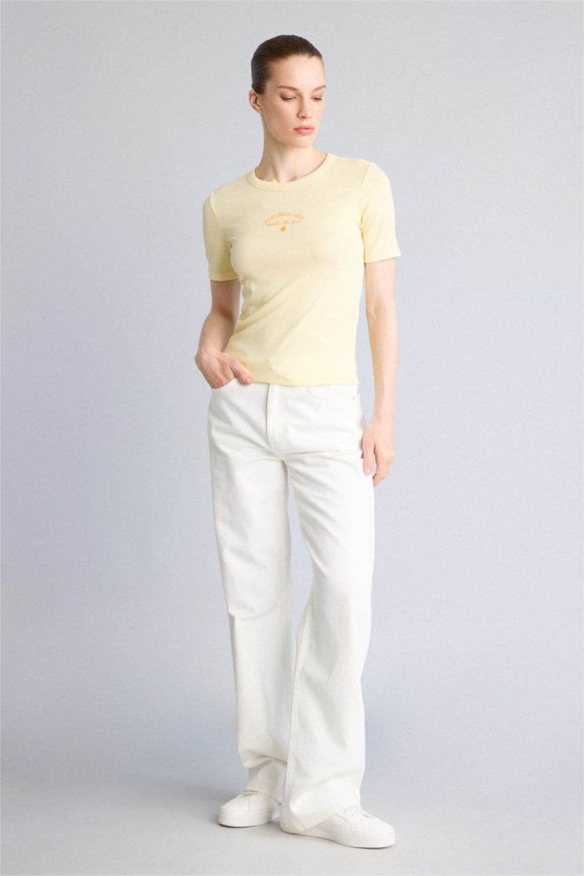 Women Light Yellow Slim Fit Camisole Short Sleeve T-Shirt