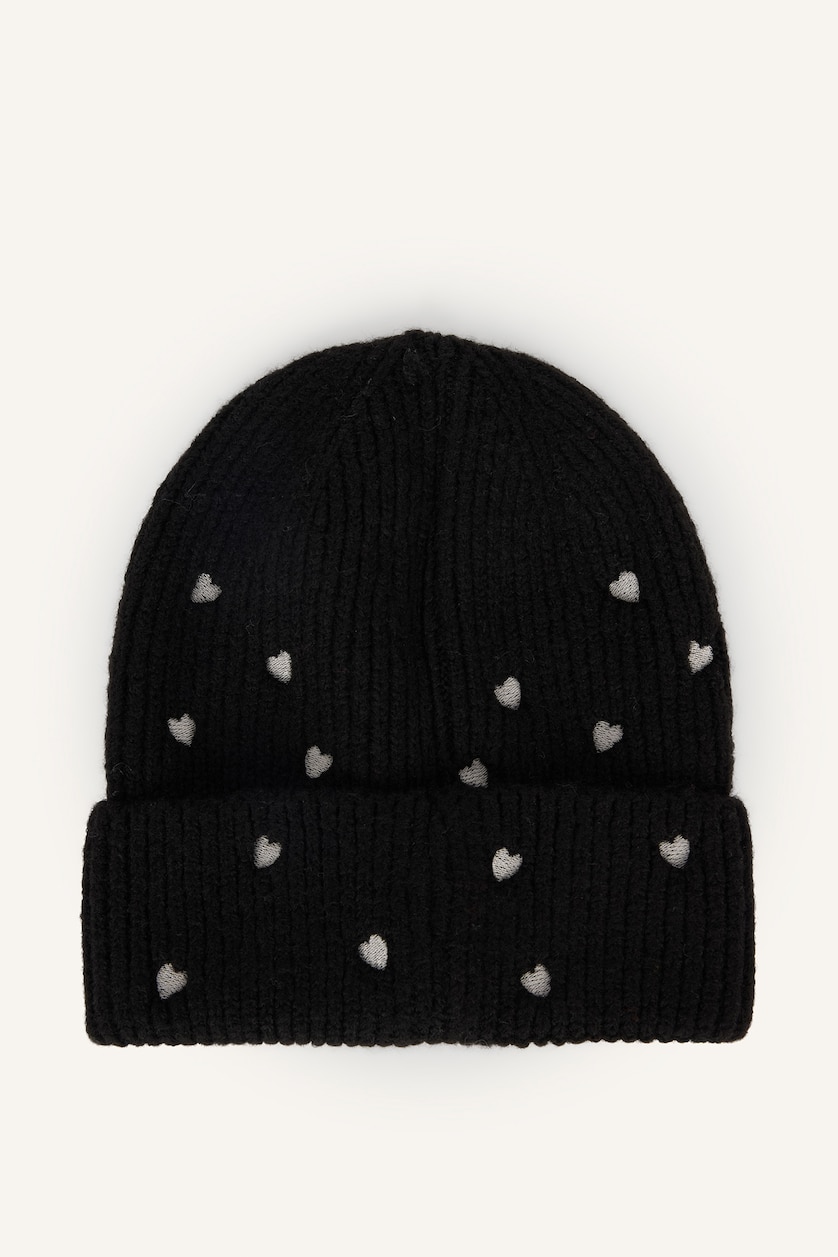 WOMAN Black Woman Embroidered Beanie