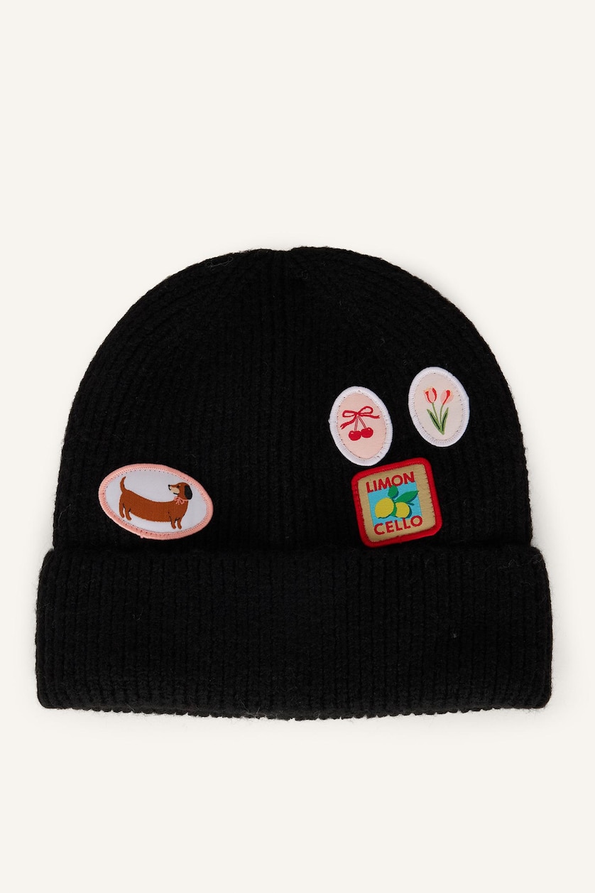 FEMME Noir Bonnet pour femme avec broderie d’étiquette