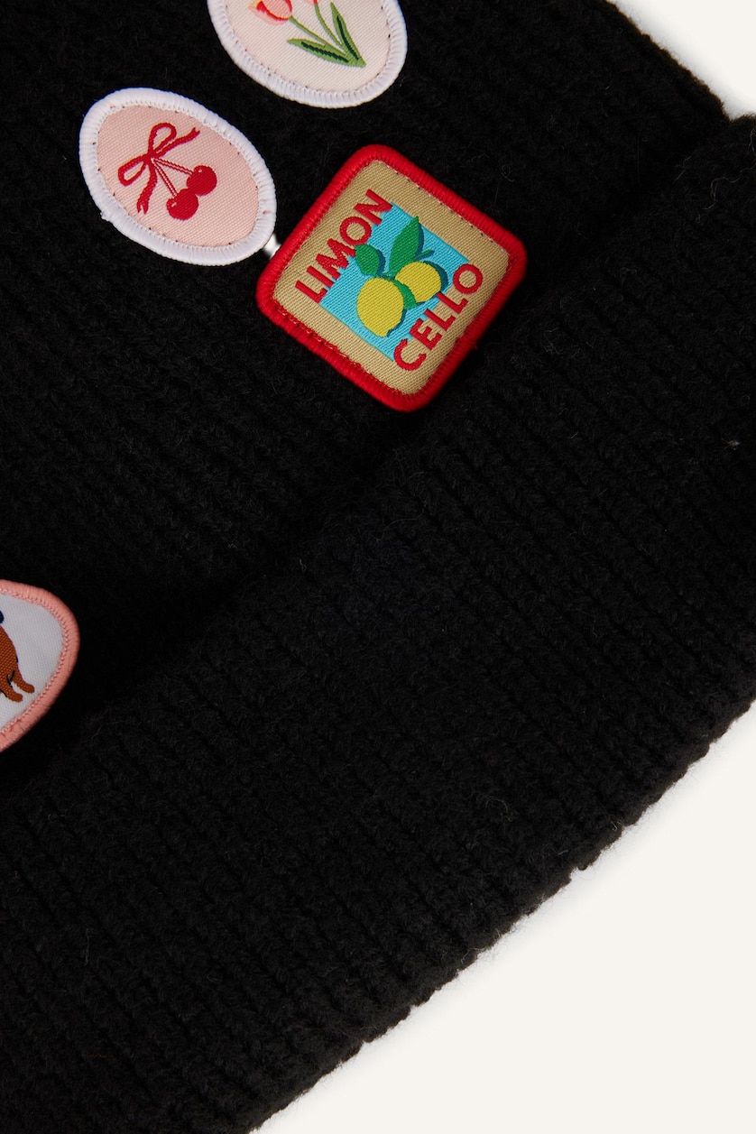 FEMME Noir Bonnet pour femme avec broderie d’étiquette
