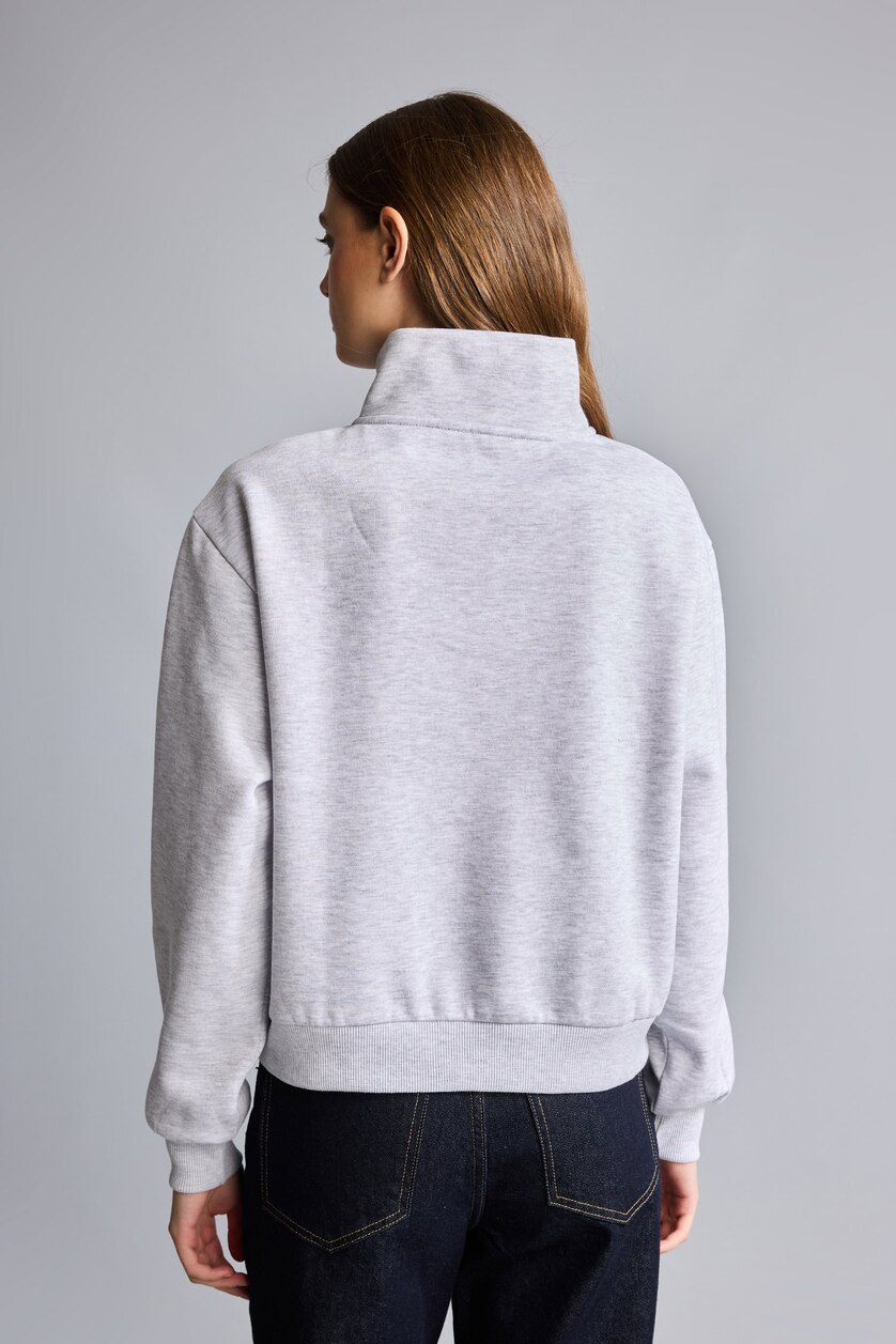 WOMAN Grey Melange Regular Fit Thick Sweatshirt Fabric Sweatshirt