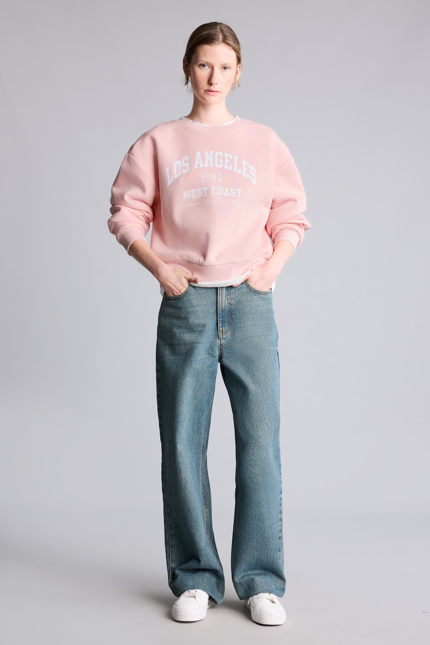WOMAN Light Pink Relax Fit Printed Heavyweight Sweatshirt