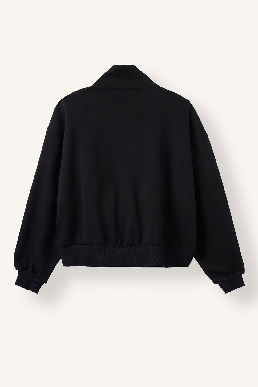 حريمي أسود كارديجان رياضي قماش تقيل قصة مريحة بياقة عالية
