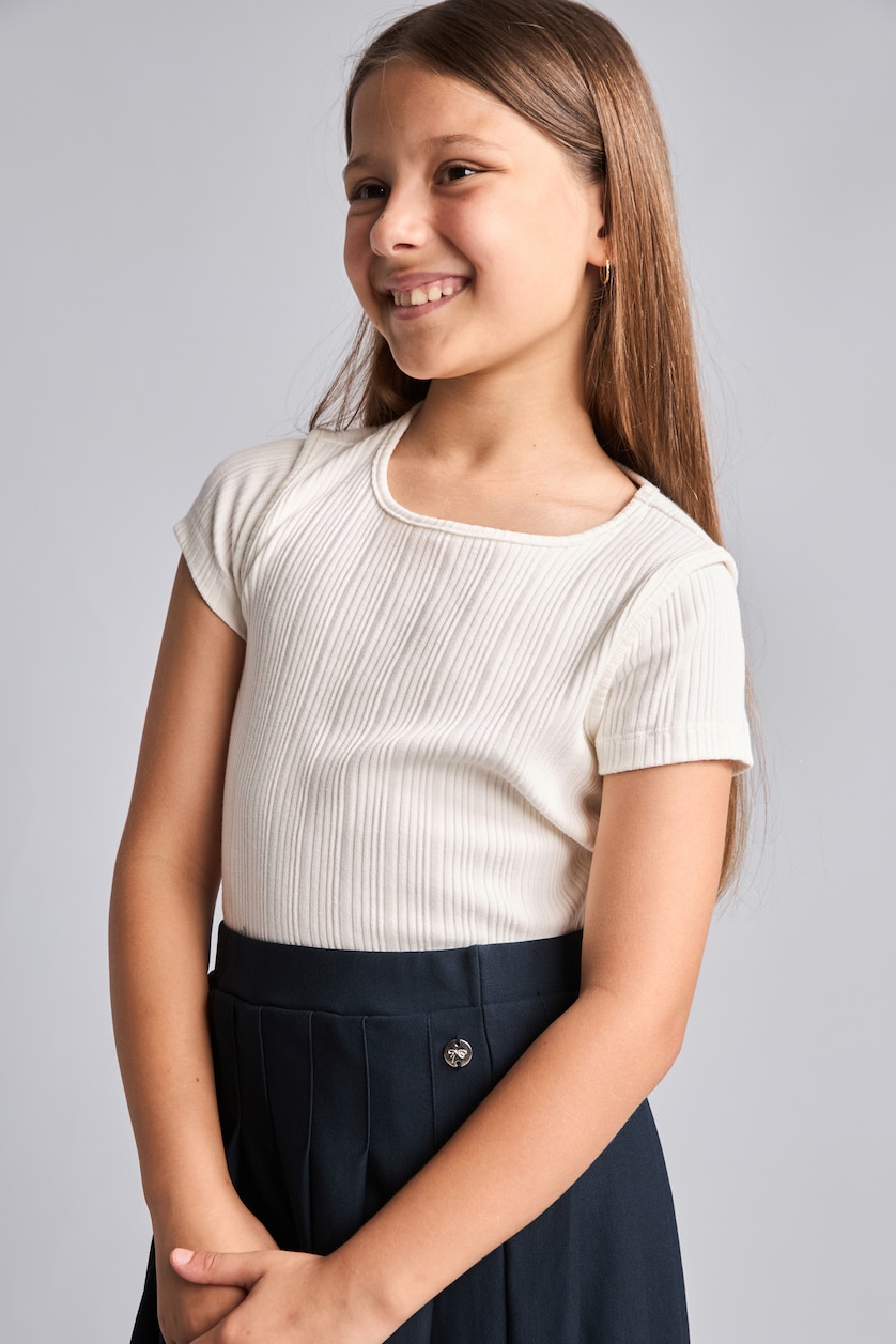 GIRLS & TEENS Ecru T-shirt écru à col rond et manches courtes pour fille