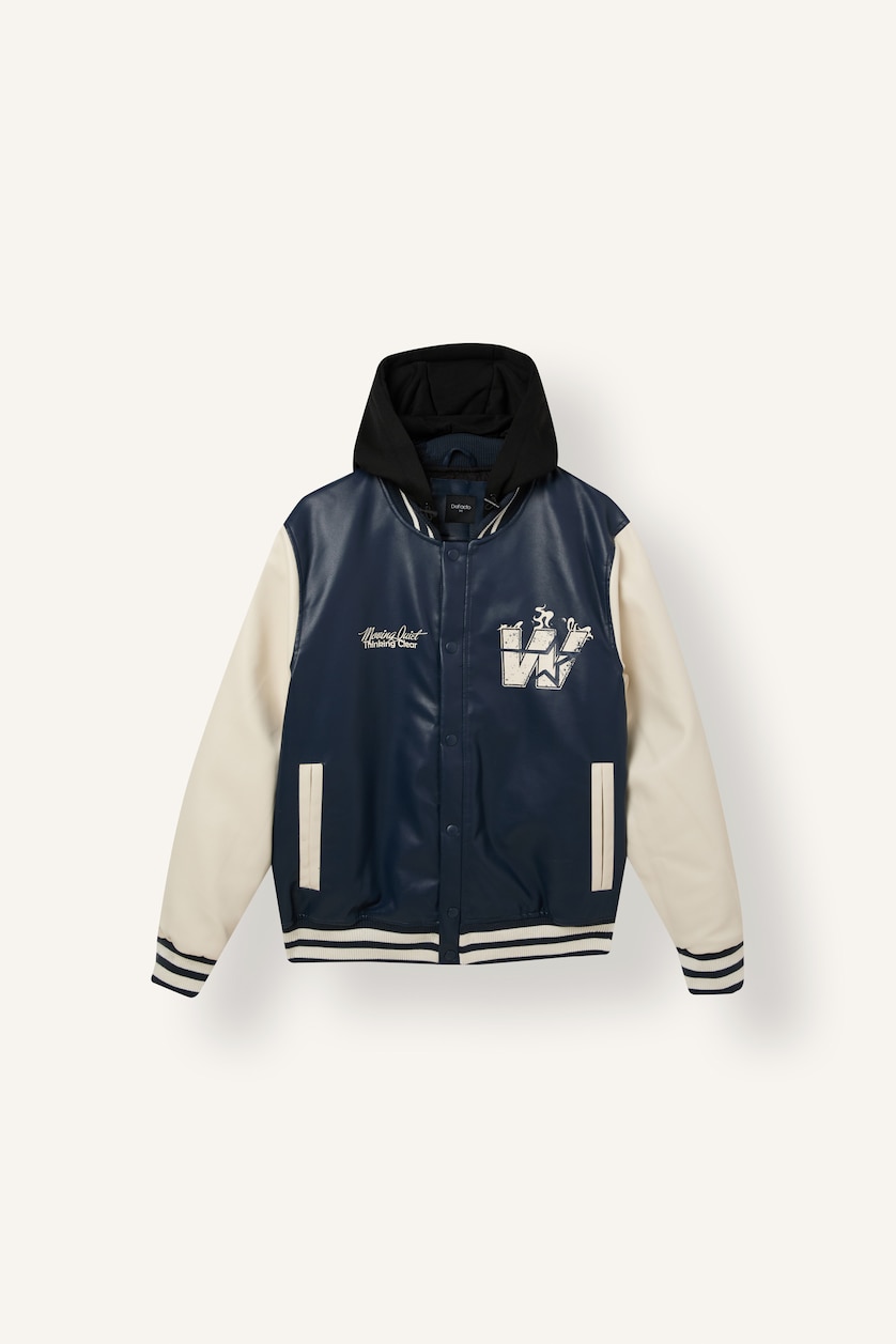 Men NAVY Button up Faux Leather Jacket