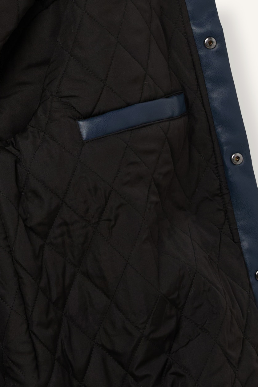 Men NAVY Button up Faux Leather Jacket