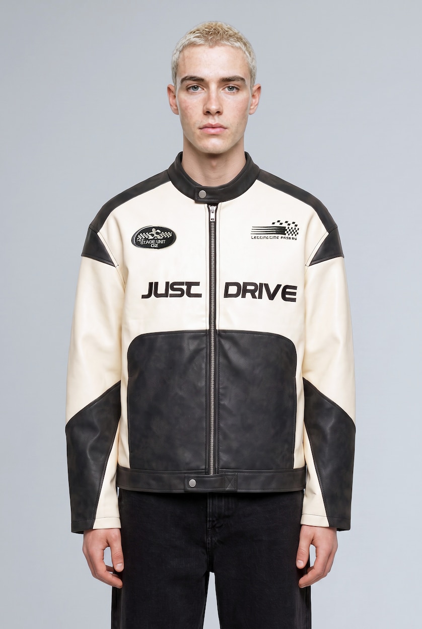 Men Anthracite Zipper Faux Leather Jacket