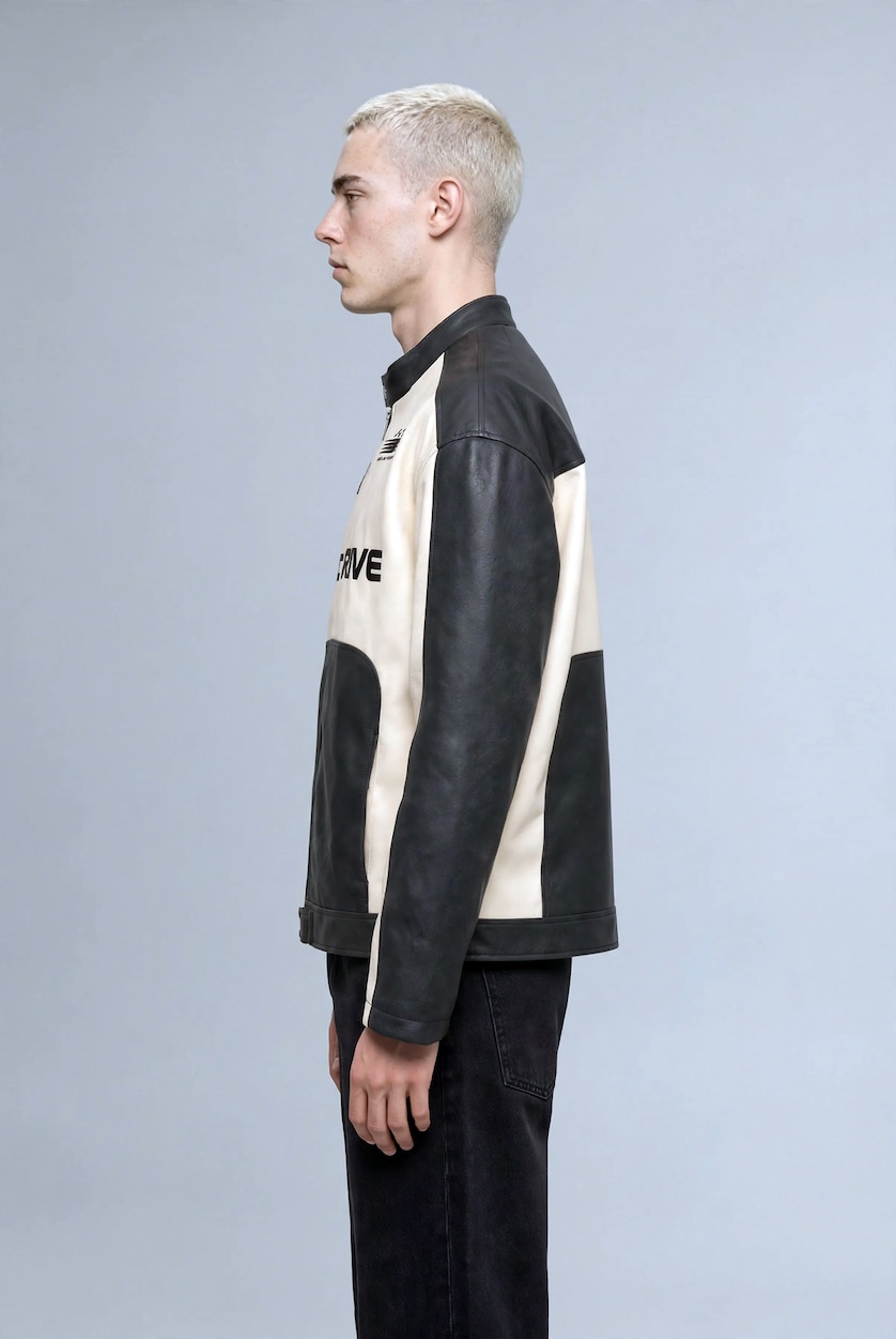 Men Anthracite Zipper Faux Leather Jacket
