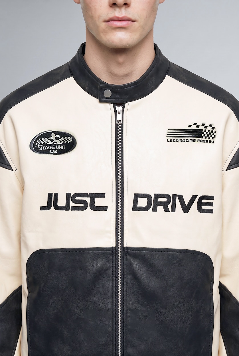 Men Anthracite Zipper Faux Leather Jacket