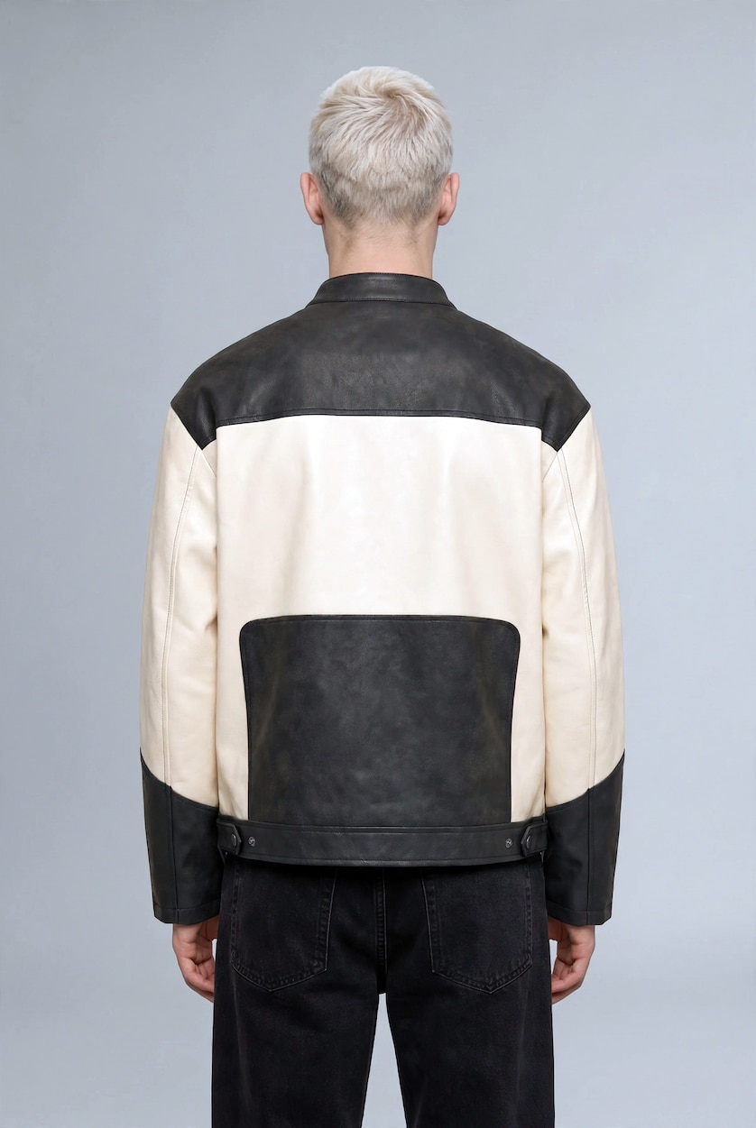 Men Anthracite Zipper Faux Leather Jacket