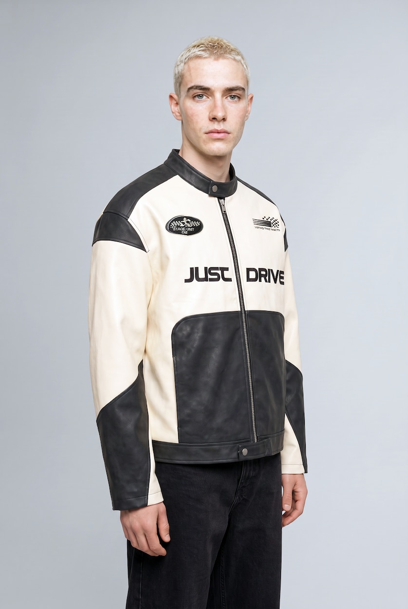 Men Anthracite Zipper Faux Leather Jacket
