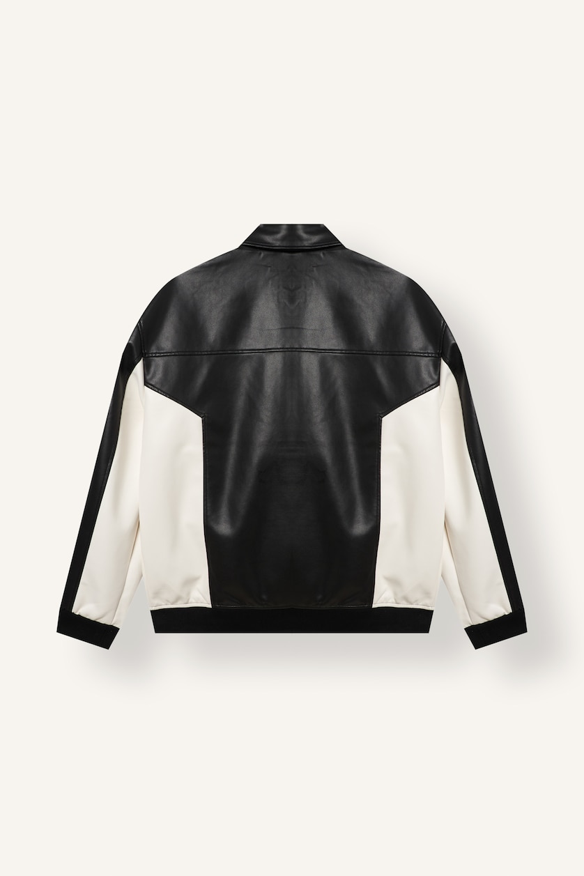Man Black Zipper Faux Leather Jacket