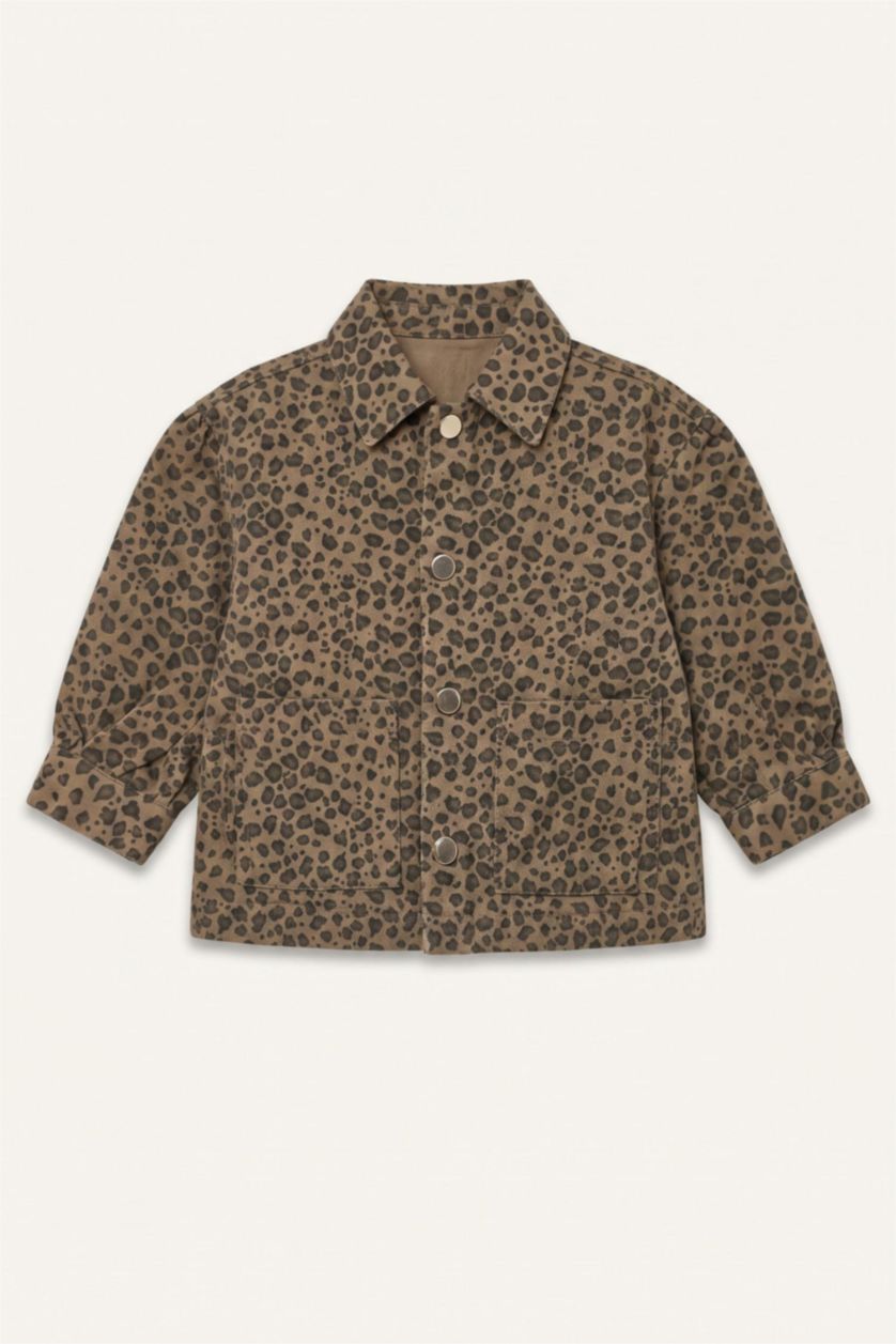 Baby Girls Brown Gabardine Printed Long Sleeve Shirt