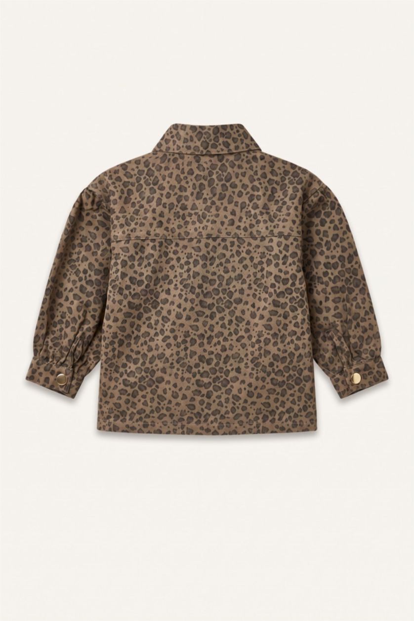 Baby Girls Brown Gabardine Printed Long Sleeve Shirt
