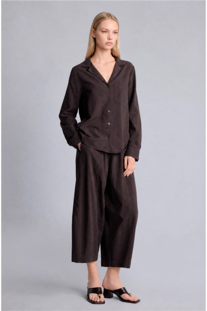 Women Brown Oversize Fit Linen Blended Long Sleeve Shirt