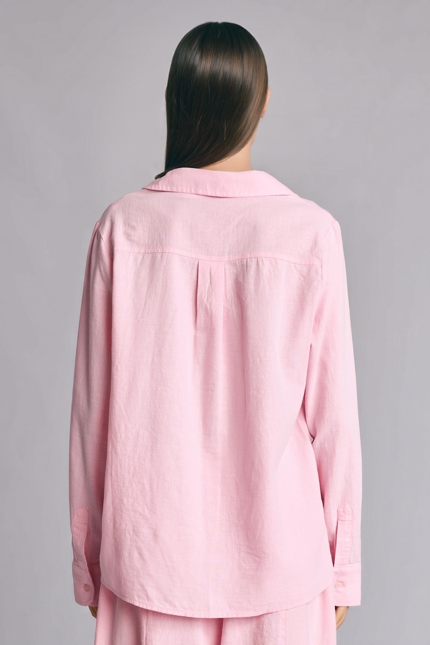 نساء زهري Chemise en lin mélangé rose oversize à manches longues