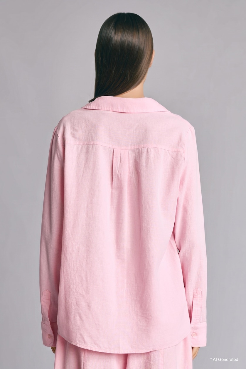 WOMAN Pink Oversize Fit Pink Linen Blend Long Sleeve Shirt