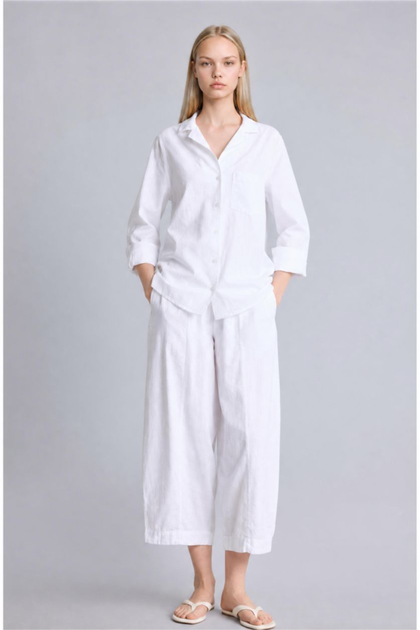 WOMAN White Oversize Fit Linen Blended Long Sleeve Shirt