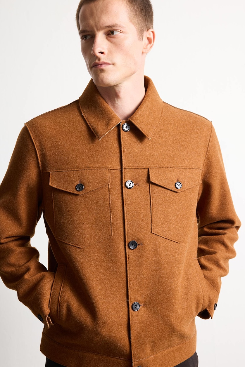 HOMME Marron Button Col Polo Mont