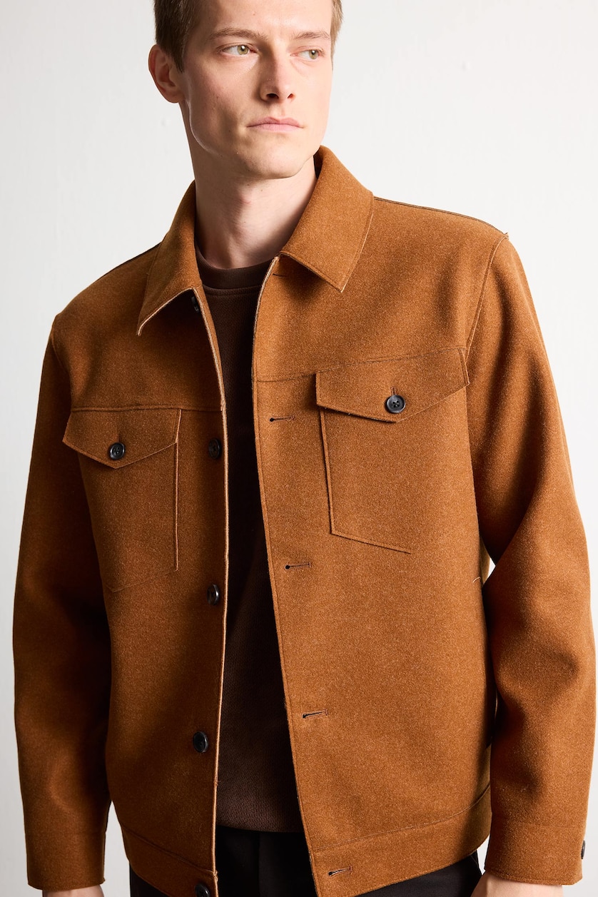 HOMME Marron Button Col Polo Mont
