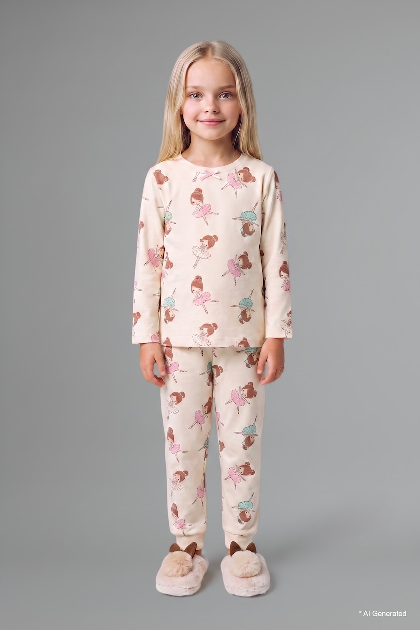 BABY GIRL Ecru Baby Girl Patterned 2 Piece Pyjama Set