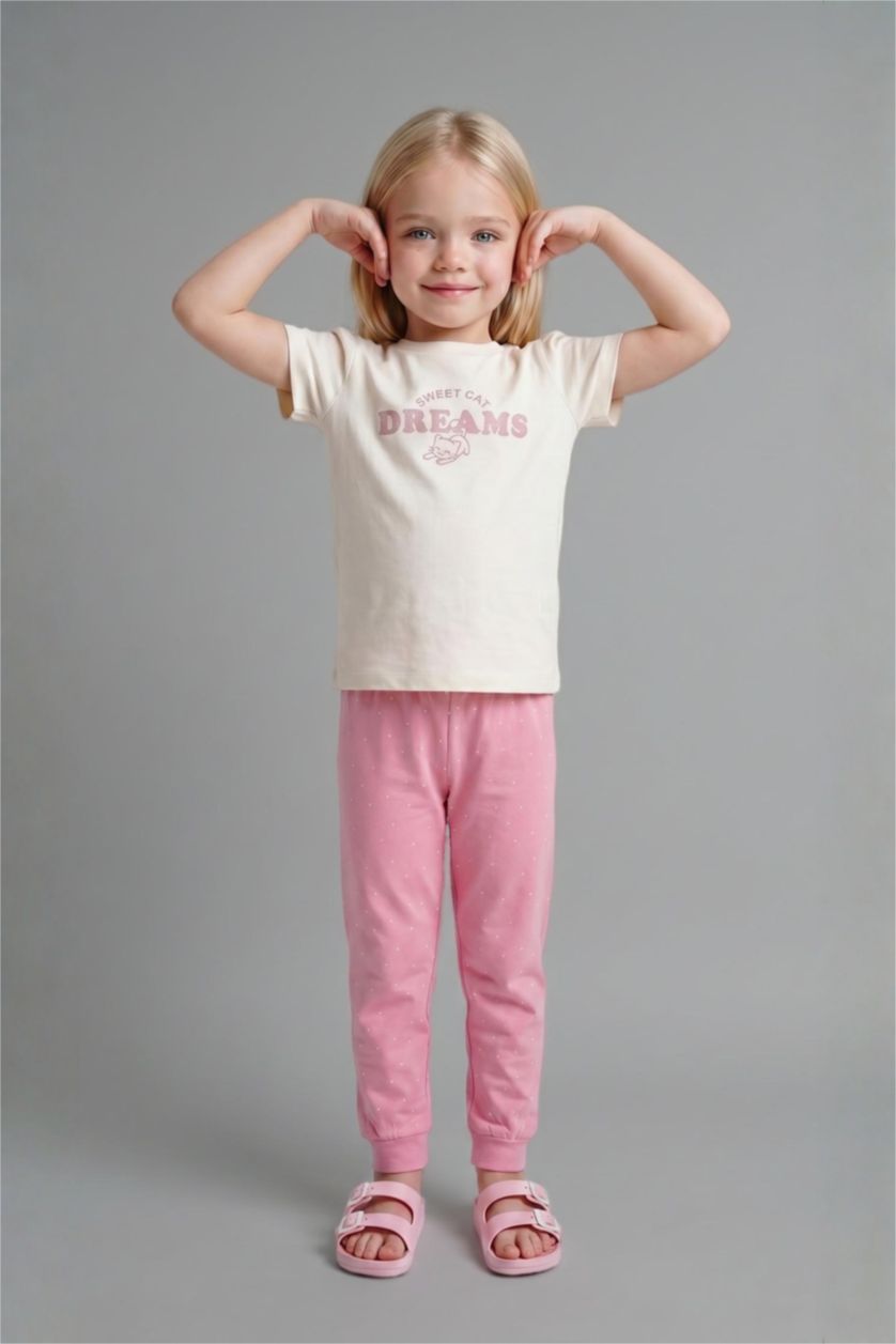 Baby Girls Beige 2 piece Regular Fit Printed Knitted Pyjamas