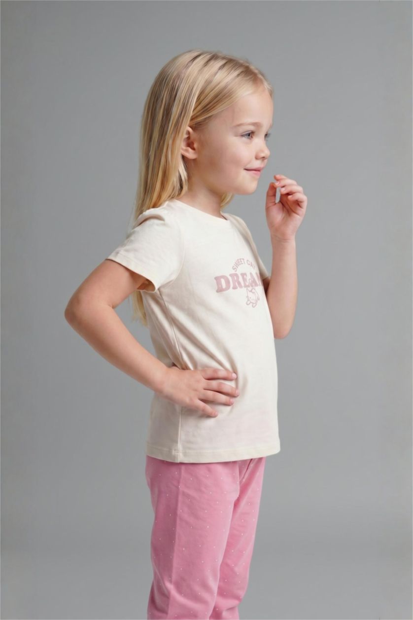 Baby Girls Beige 2 piece Regular Fit Printed Knitted Pyjamas