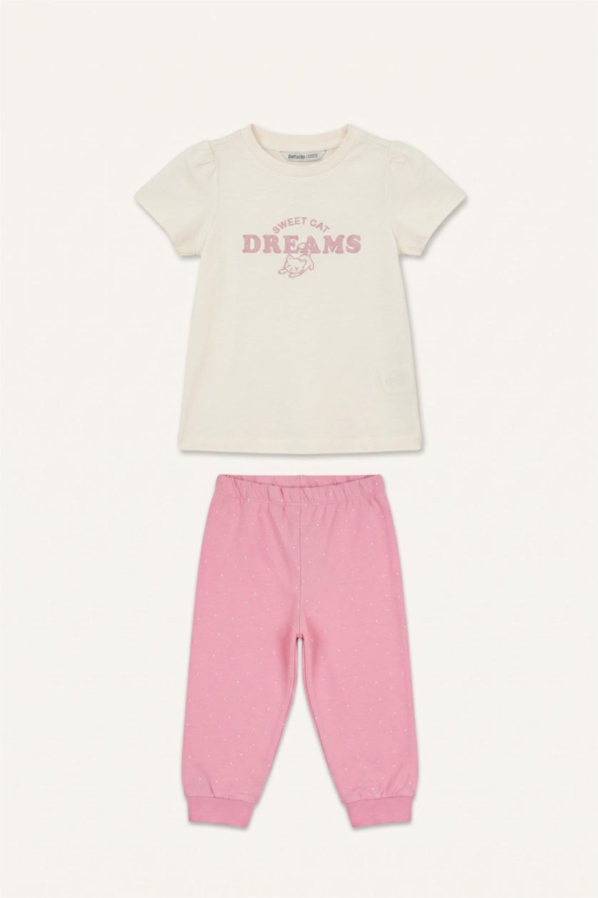 Baby Girls Beige 2 piece Regular Fit Printed Knitted Pyjamas
