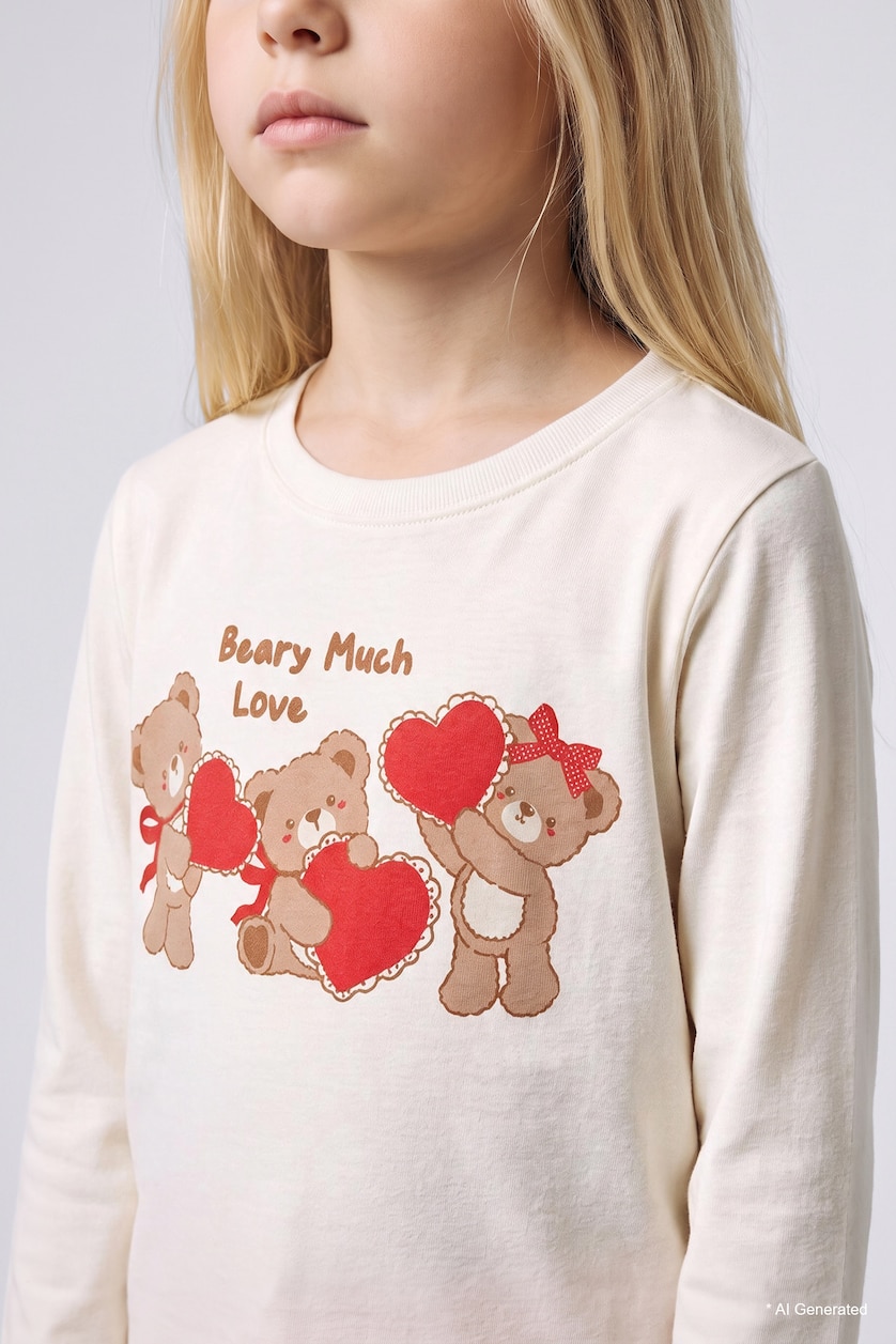 Kız Bebek Ekru 2'li Pijama Takımı Pötikare Kız Bebek