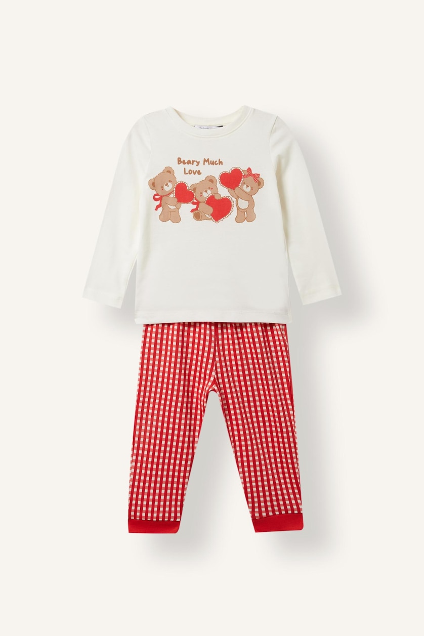 Kız Bebek Ekru 2'li Pijama Takımı Pötikare Kız Bebek
