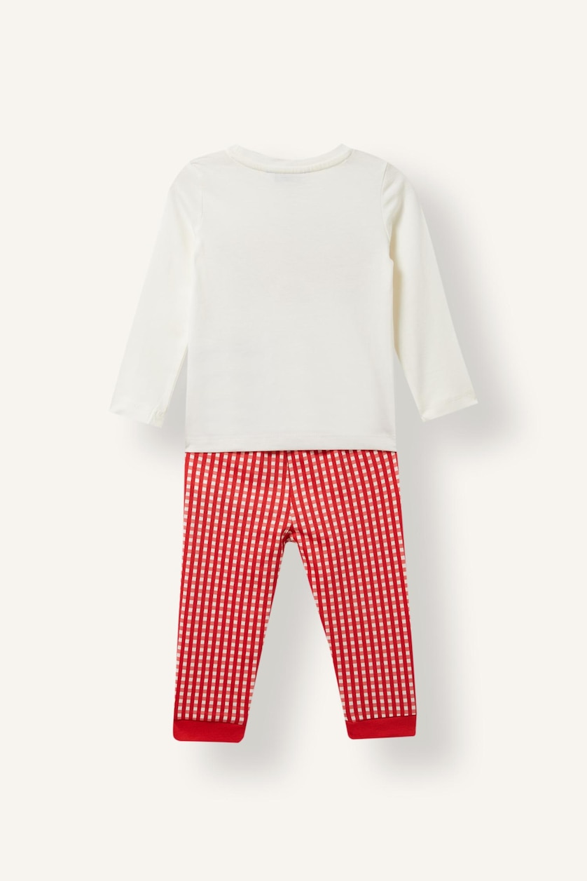 Kız Bebek Ekru 2'li Pijama Takımı Pötikare Kız Bebek