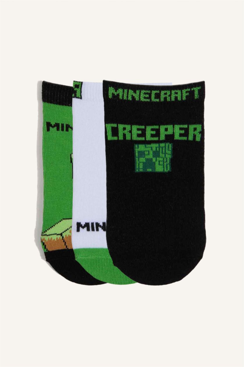 Erkek Çocuk - Genç Erkek Karma Minecraft Lisanslı Pamuklu 3'Lü Patik Çorap Erkek Çocuk