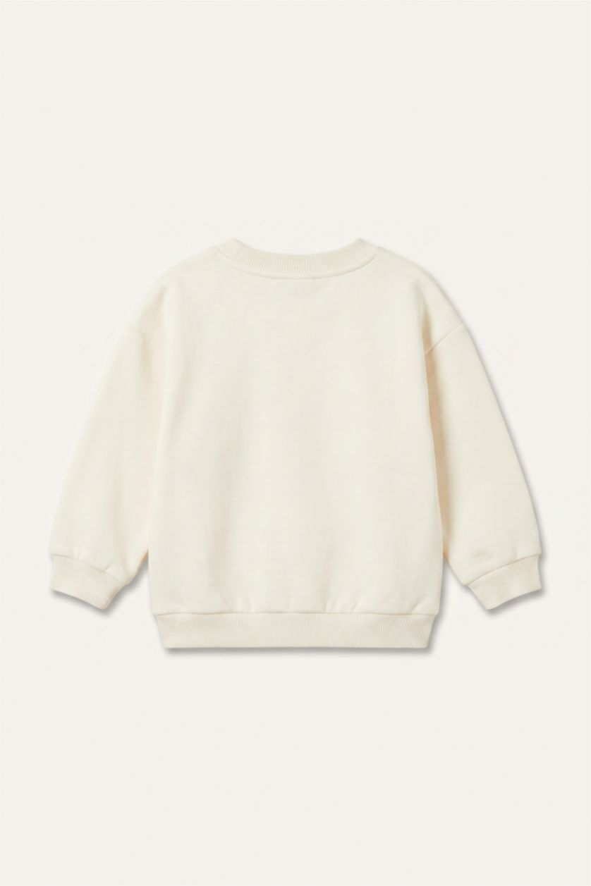 Kız Bebek Ekru Bisiklet Yaka İnce Sweatshirt Kız Bebek