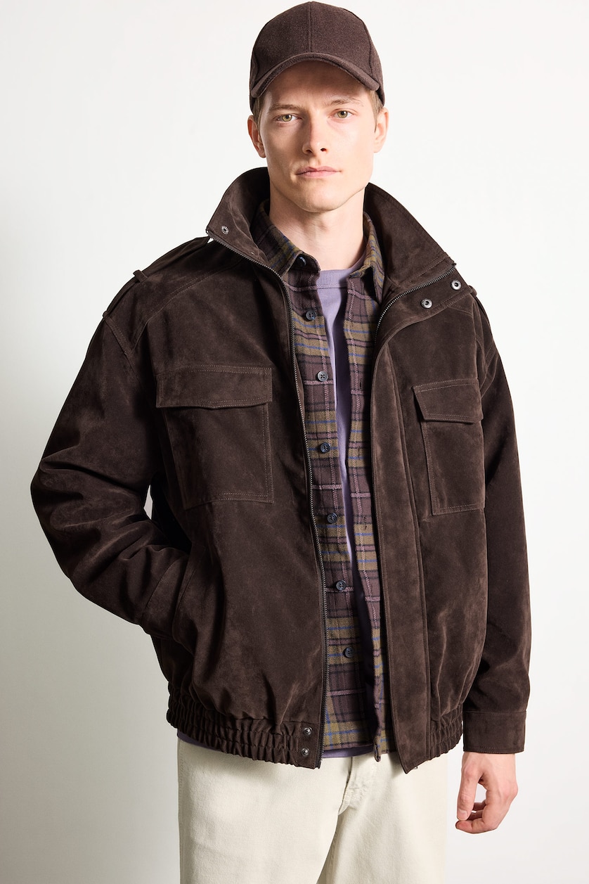 Men Brown Regular Fit Stand Collar Zip-Up Jacket