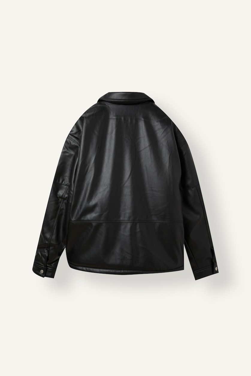 Erkek Siyah Oversize Dik Yaka Suni Deri Mont