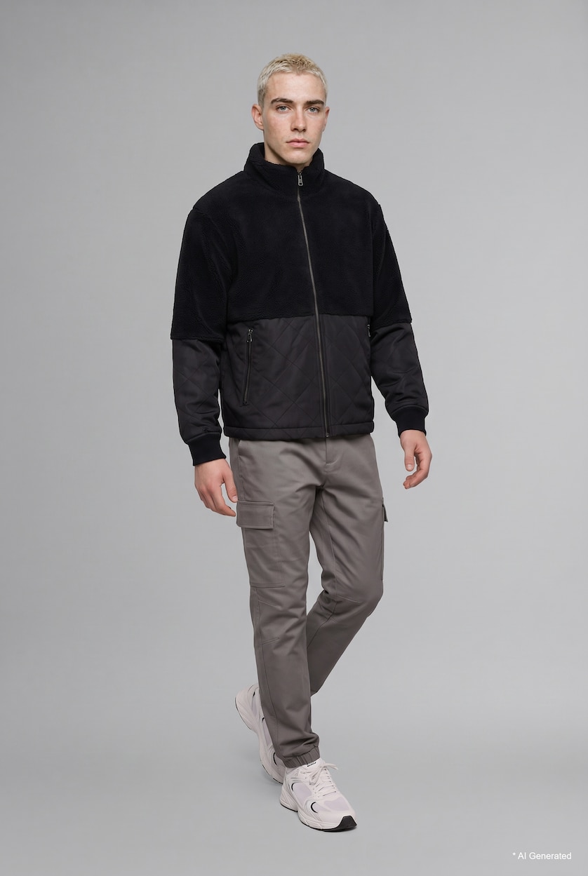 Men Black Zipper Puffer Jacket