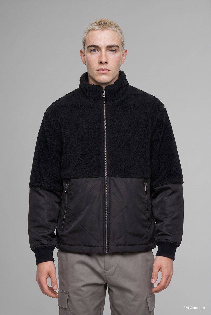 Men Black Zipper Puffer Jacket
