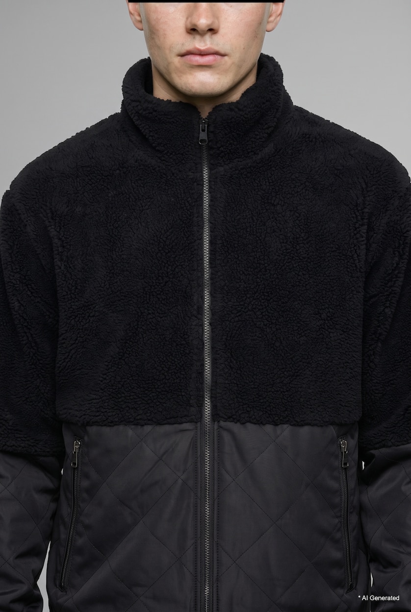 Men Black Zipper Puffer Jacket