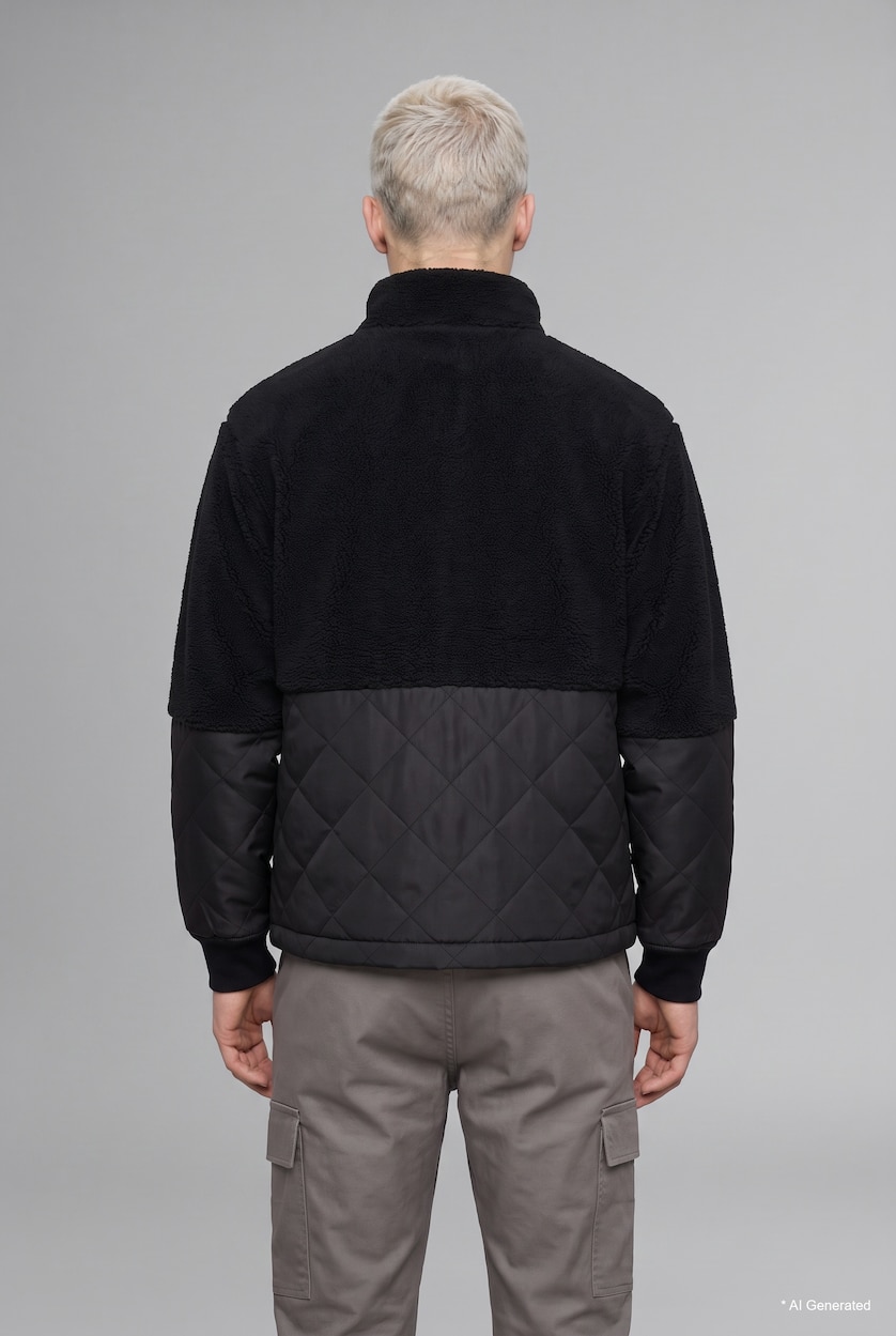 Men Black Zipper Puffer Jacket
