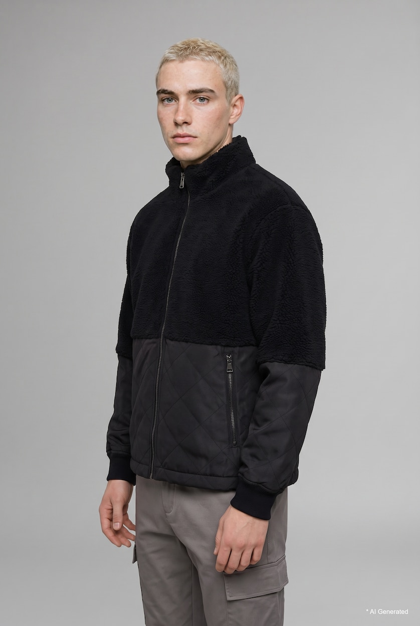 Men Black Zipper Puffer Jacket