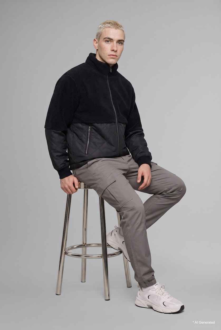 Men Black Zipper Puffer Jacket